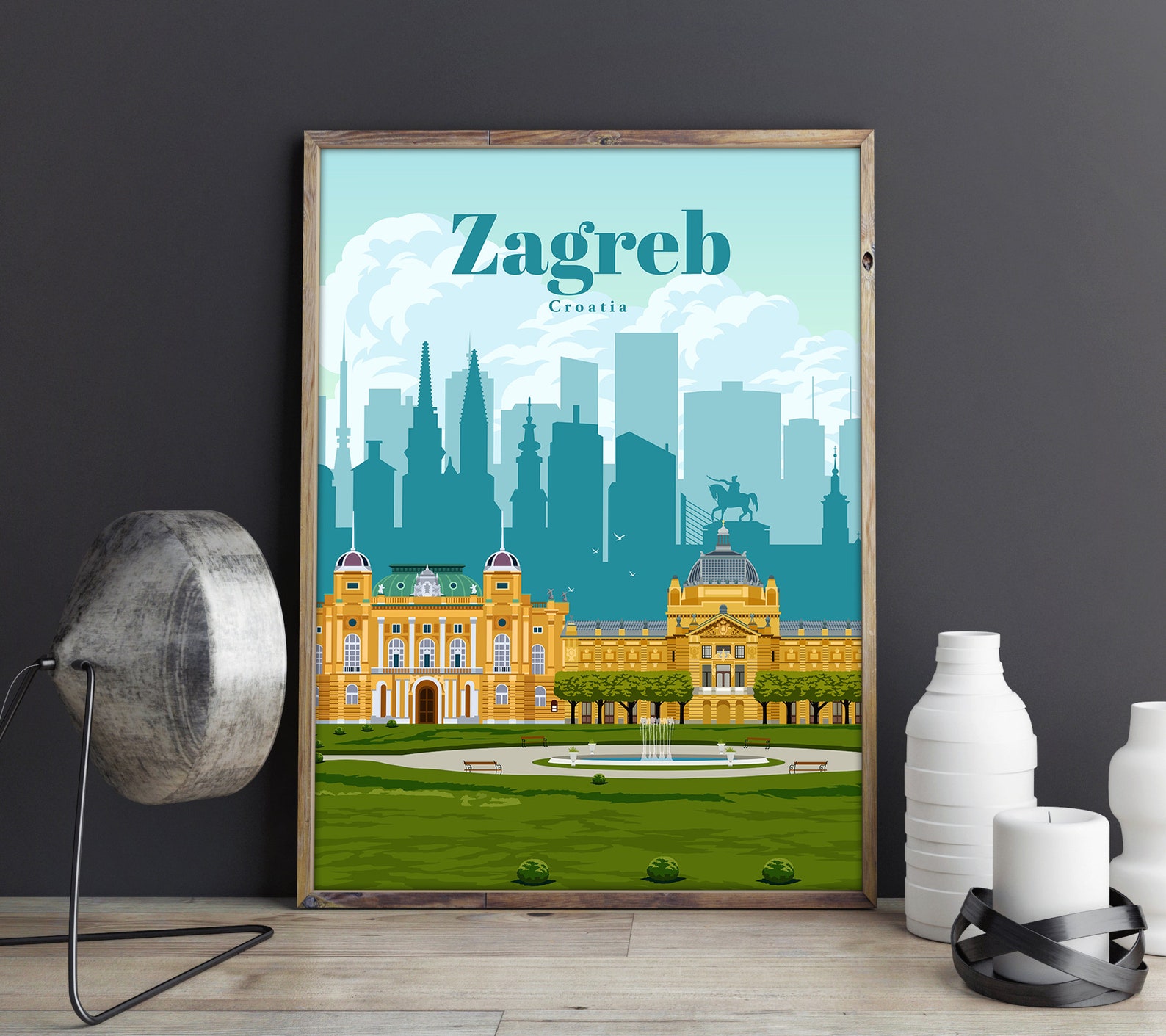 Zagreb City Travel Poster Croatia Wall Art Print Vintage Etsy