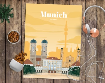 Munich Print, Munich Wall Art, Munich Poster, Germany Wall Art Print, Germany Travel Poster, German Architecture Vintage Print