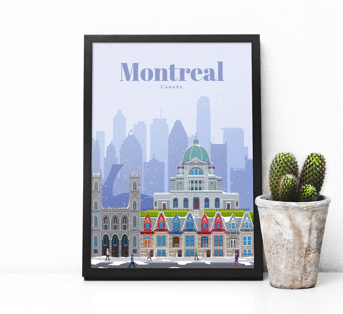 Montreal City Travel Poster Vintage Print Memento Souvenir Etsy