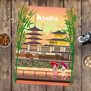 Kyoto City Travel Poster, Vintage Print, Travel Souvenir Gift from Japan, Romantic Poster Artwork, Digital Art for Modern Home Decor