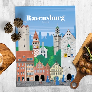 Ravensburg Poster, Ravensburg Wand Kunst Poster, Ravensburg Stadt Skyline Poster, Deutschland Reise Poster, Erschwingliches Deutsches Architektur Poster