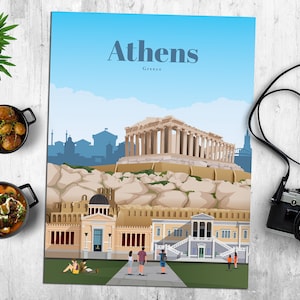 Athens Print, Athens Wall Art, Athens Poster, Greece Wall Art Print, Greece Travel Poster, Greek Architecture Vintage Print