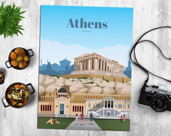 Athens Print, Athens Wall Art, Athens Poster, Greece Wall Art Print, Greece Travel Poster, Greek Architecture Vintage Print