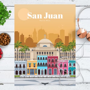 San Juan City Travel Poster, Print, Vintage, Memento, Souvenir Gift from Puerto Rico, Romantic Poster, Artwork, Digital Art, Home Decor Gift