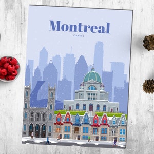 Montreal City Travel Poster, Vintage Print Memento, Souvenir Gift, Canada Romantic Poster, Digital Art, Modern Home Decor Gift Artwork