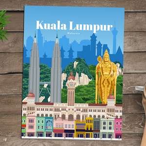 Kuala Lumpur Print, Kuala Lumpur Wall Art, Kuala Lumpur Poster, Malaysia Wall Art Print, Malaysia Travel Poster, Architecture Vintage Print