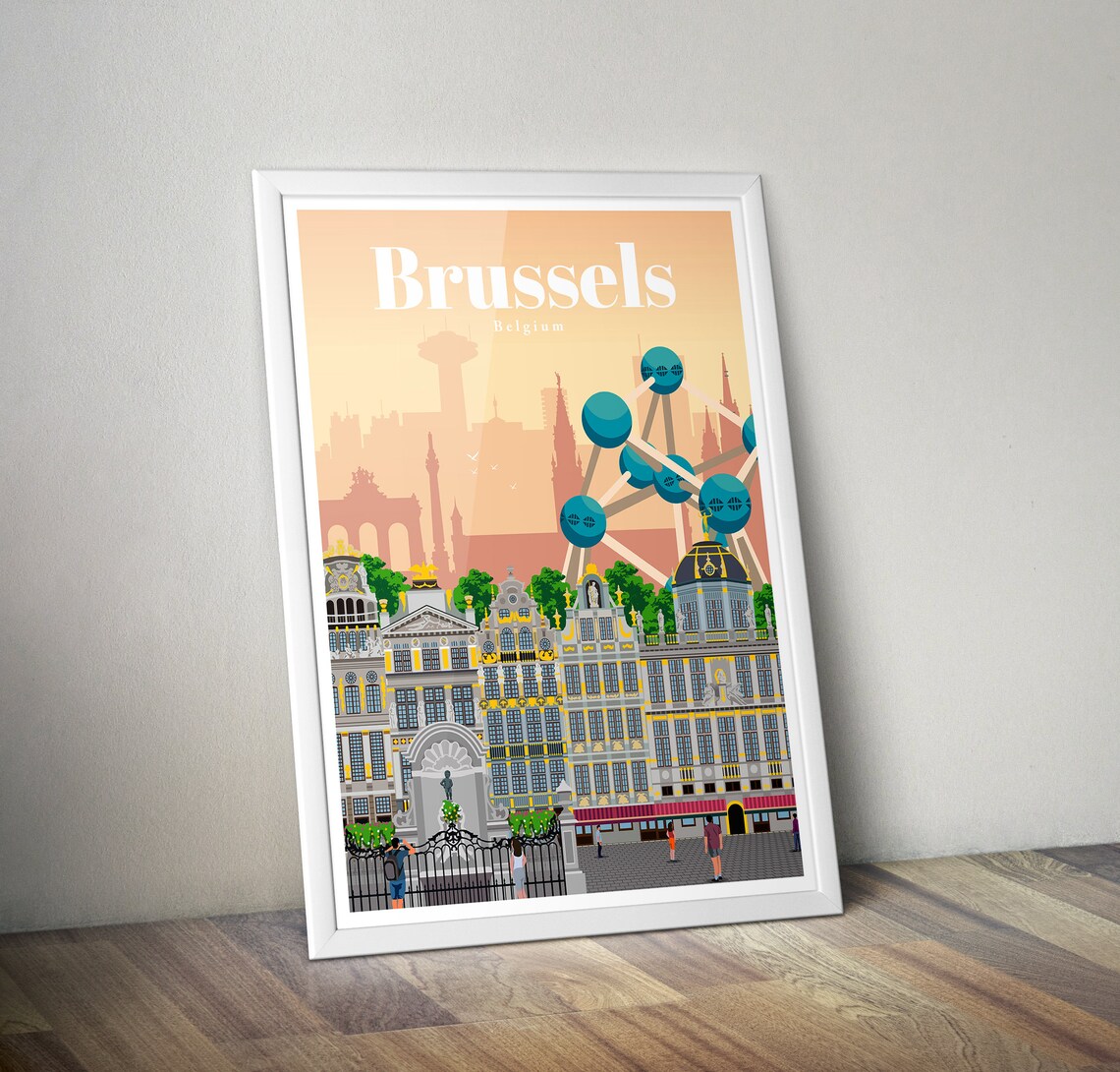 Belgium travel poster Brussels art print Etsy