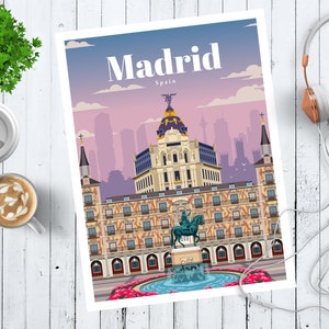 Madrid Travel Poster, Spain Vintage Print, Souvenir Gift, Madrid Wall Art Prints, Europe Travel Artwork, Architecture Prints