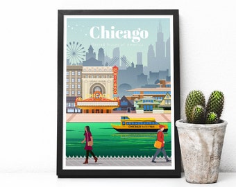 USA reizen poster - Chicago print