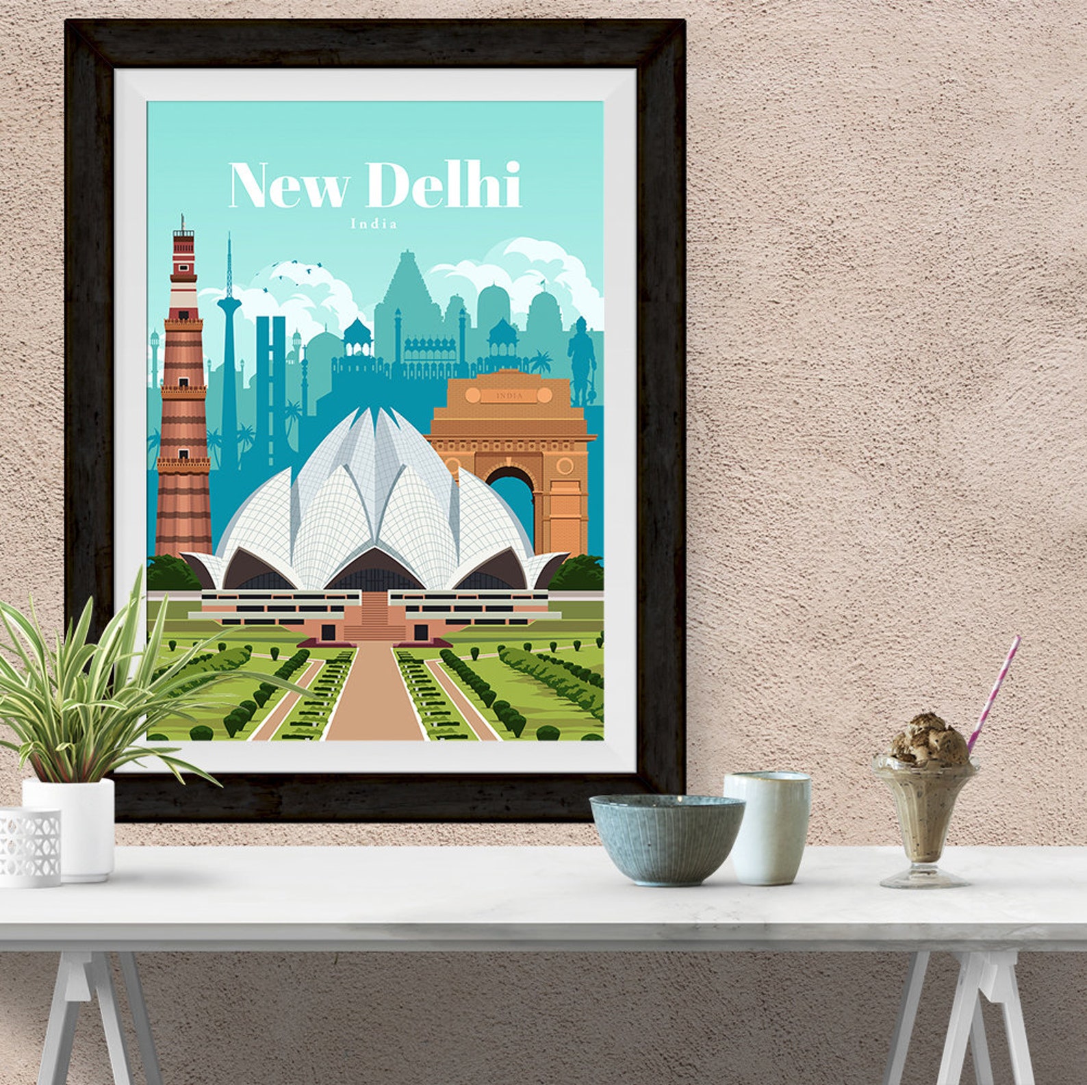 India Travel Poster New Delhi Print Delhi City Poster Etsy