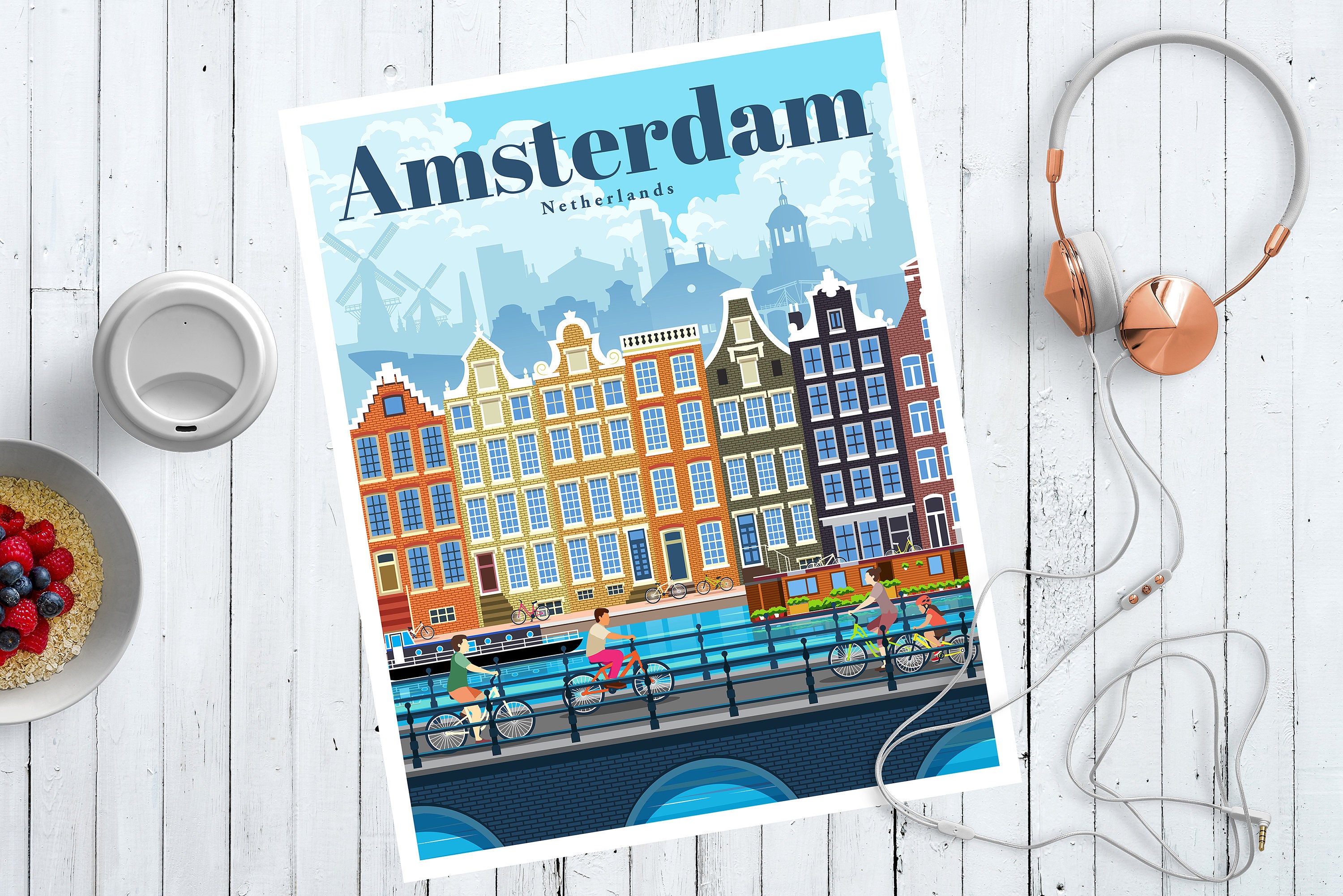 Amsterdam Travel Poster Vintage Wall Art Print Travel Gift | Etsy