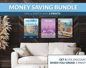 Money Saving Print Set - Any 3 Prints of your Choice, Choose Your Size, Travel Poster, Travel Print, Art Prints, Art Gifts, Wall Art Bundle
