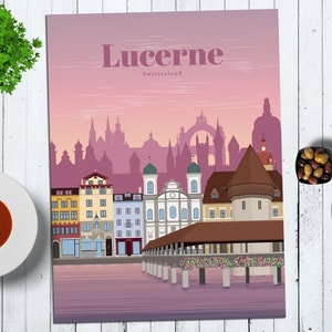 Lucerne Print, Lucerne Wall Art, Lucerne Poster, Switzerland Wall Art Print, Switzerland Travel Poster, Architecture Vintage Print