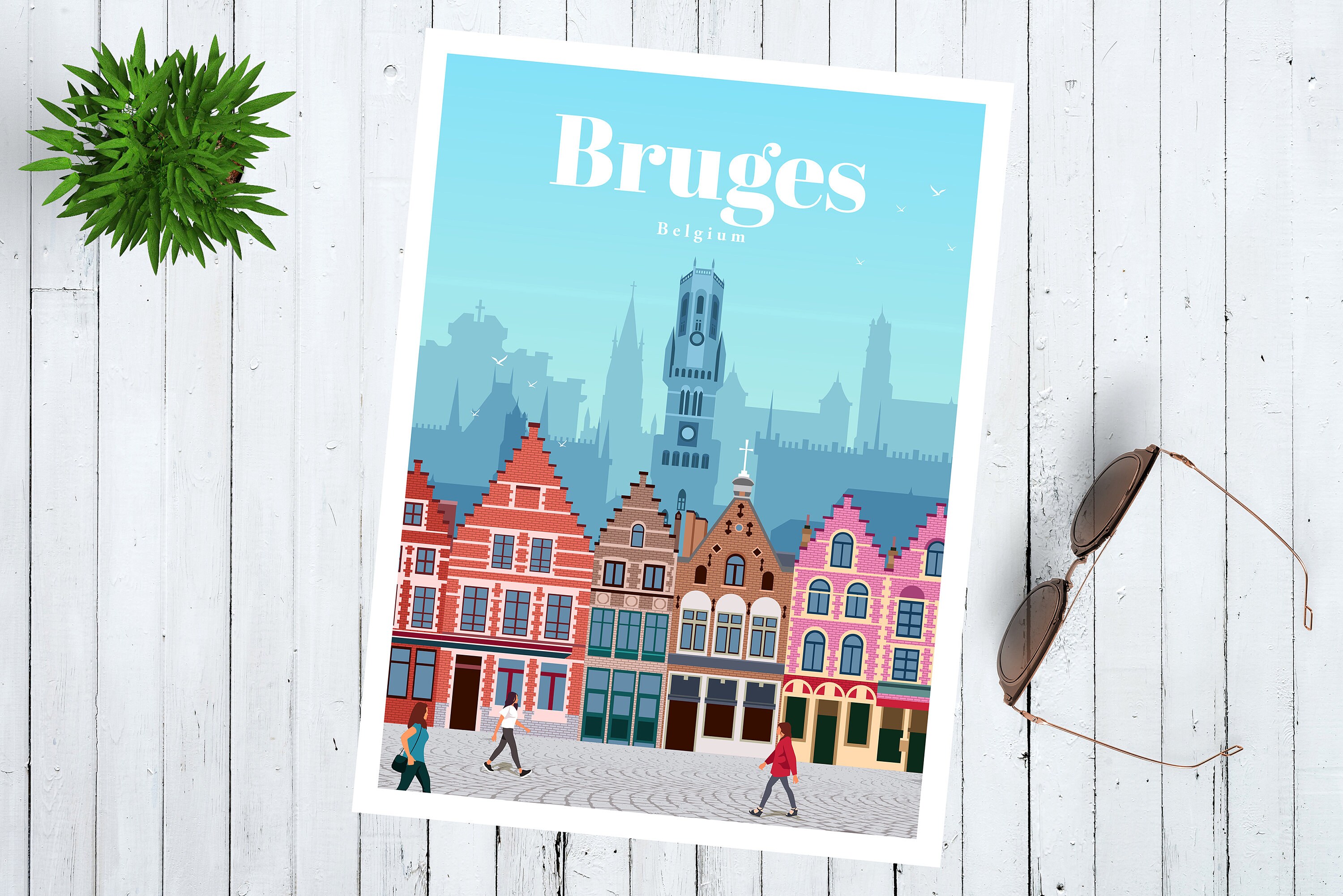 Bruges Travel Poster, Print, Vintage, Belgium, Brugge, Souvenir Gift