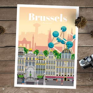 Brussels Travel Poster, Vintage Print Memento, Souvenir Gift from Belgium, Romantic Poster Artwork, Digital Art, Modern Home Decor