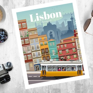 Lisbon Travel Poster, Print, vintage, Memento, Souvenir, Gift, Portugal, Romantique, Poster, Art, Artwork, Digital Art, Décor