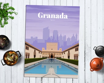 Granada Print, Granada Wall Art, Granada Poster, Spain Wall Art Print, Spain Travel Poster, Spanish Architecture Vintage Print