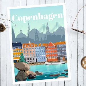 Copenhagen Travel Poster, Denmark, Scandinavia, Print, Vintage, Memento, Souvenir, Poster, Art, Artwork, Digital Art, Decor