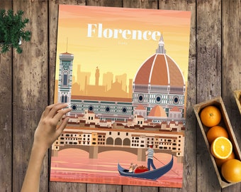 Cartel de viaje de Florencia, Impreso, Vintage, Recuerdo, Regalo, Italia, Romántico, Póster, Arte, Obras de arte, Arte digital, Decoración moderna del hogar