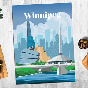 Impressão de Winnipeg, arte de parede de Winnipeg, pôster de Winnipeg, impressão de arte de parede do Canadá, pôster de viagens do Canadá, impressão vintage de arquitetura