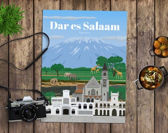 Dar es Salaam Print, Dar es Salaam Wall Art, Tanzania Poster, Tanzania Wall Art Print, Tanzania Travel Poster, Architecture Vintage Print