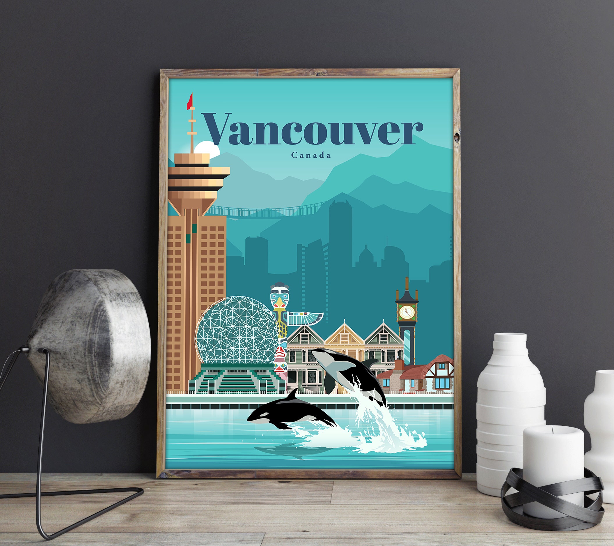 Vancouver Travel Poster Vintage Print Souvenir Gift Etsy