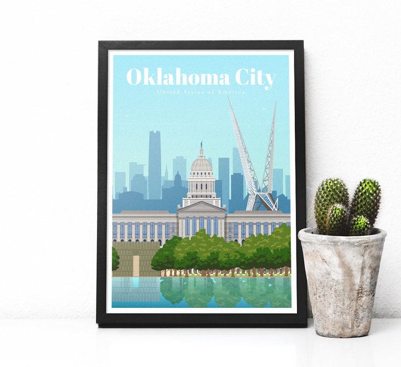 USA Artwork Prints Souvenir Gift from Oklahoma Vintage Poster Digital Art Posters for Modern Home Decor Oklahoma City Travel Print