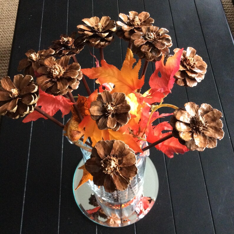 12 Hand Made Pinecone Flowers with Stems Etsy