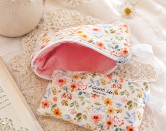 Quilted Floral Pouches, Keychain Wallet, Floral Zipper Coin Purse