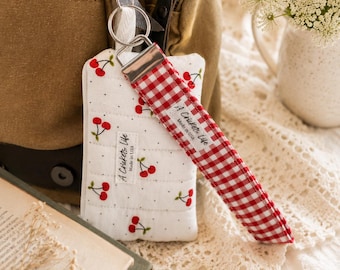 Quilted Cherry Fabric Wristlet Keychain and Coin Purse Set