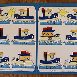 数字の順序 - タグボートの数字 - 印刷可能なファイルフォルダーゲーム PDF ダウンロード - 幼稚園 - 1 年生 -