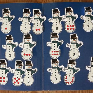数字を数える - 雪だるまの数字 - 印刷可能なファイルフォルダーゲーム PDF ダウンロード - 幼稚園、幼稚園、ホームスクール