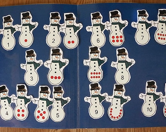 Counting Numbers - Snowman Numbers - Printable File Folder Game PDF Download - Preschool Kindergarten Homeschool