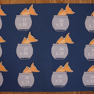 Double Digit Multiplication - Fish Facts - Printable File Folder Game PDF Download - 2nd 3rd 4th Grade Homeschool