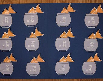 Double Digit Multiplication - Fish Facts - Printable File Folder Game PDF Download - 2nd 3rd 4th Grade Homeschool