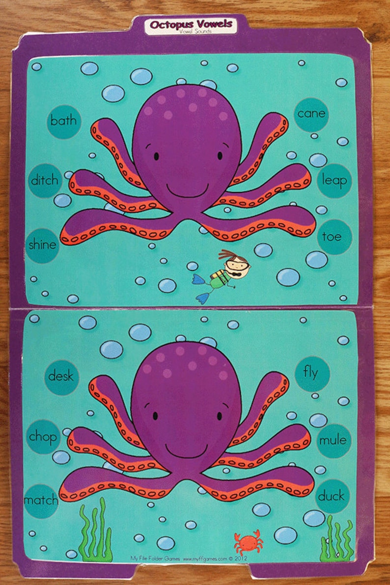 vowels octopus vowels printable file folder game pdf etsy