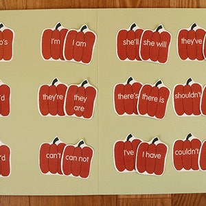 Contractions - Pick a Pepper - File Folder Game- Printable PDF Download - 2nd 3rd 4th Grade Homeschool ESL