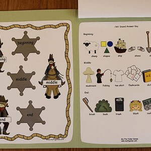 SH サウンド - 始まり、中間、終わりの音 - ワイルド ウェスト ファイル フォルダー ゲーム 印刷可能な PDF ダウンロード - ホームスクール 1 年生 読書センター 失読症
