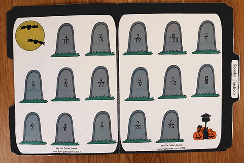 Fractions Spooky Fractions Printable File Folder Game PDF Etsy