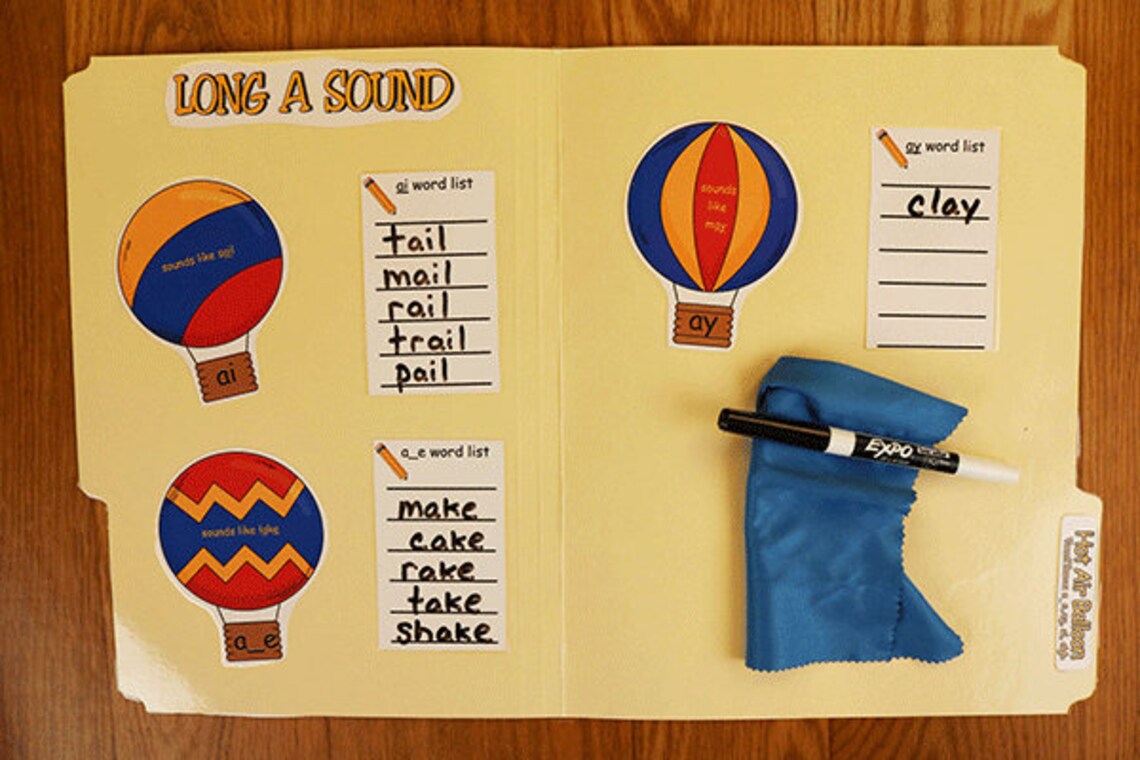 Long Vowel A Hot Air Balloon Printable File Folder Game | Etsy UK