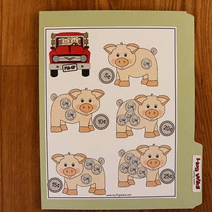 Counting Money: (Nickels) - Hog Wild Money - Printable File Folder Game PDF Download - Homeschool 1st Grade Math Center Dyslexia