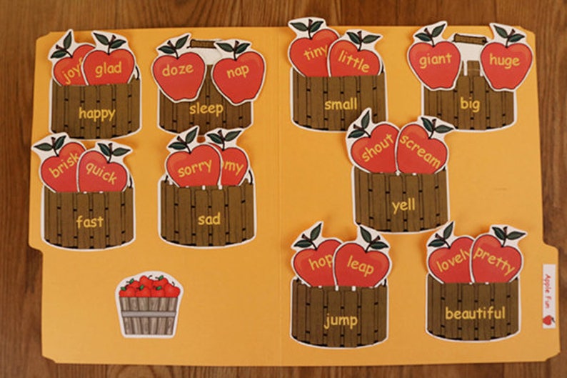 synonyms apple fun printable file folder game pdf download etsy