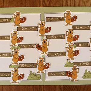 Multiplication & Division - Busy Beavers - Printable File Folder Game PDF Download - 2nd 3rd 4th Grade Homeschool