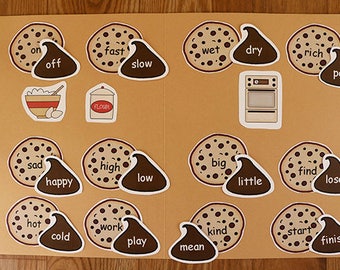 Antonyms - Cookie Opposite Words- Downloadable File Folder Game Printable PDF File Folder Game - 2nd Grade