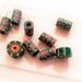 set of 9 beads handcrafted polymer milfiori salmon/green 10 mm