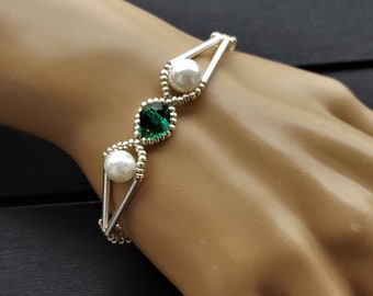 Pulsera de plata 925, perla tubular, cierre magnético de metal plateado, pulsera de perlas, tejido miyuki, regalo mujer, Francia
