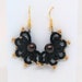 Earrings black tatting, lace, tatting, tatting, women gift, 18 K gold plated fish hook jewelry, made in France