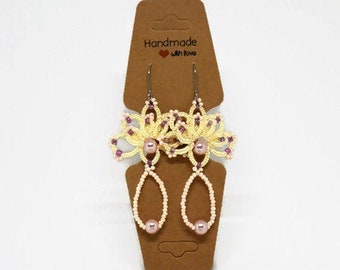 pendientes de flores fritas //encaje//frivolidad//tatting//earring///jewel en frivolity//women gift//women's ear jewel