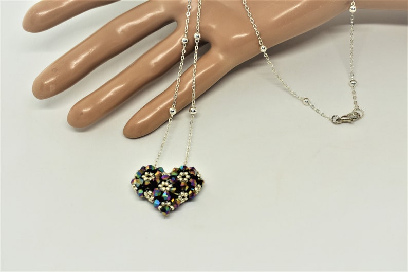 fine 3D ball/heart chain necklace woven in iridescent faceted beads and silver miyuki beads//necklace//jewelry//women gift//jewelry for women image 4