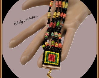 bracelet multi rangs en perles papier multicolore et perles miyuki tissées main, bracelet perle, idée cadeau, bracelet femme, fait main